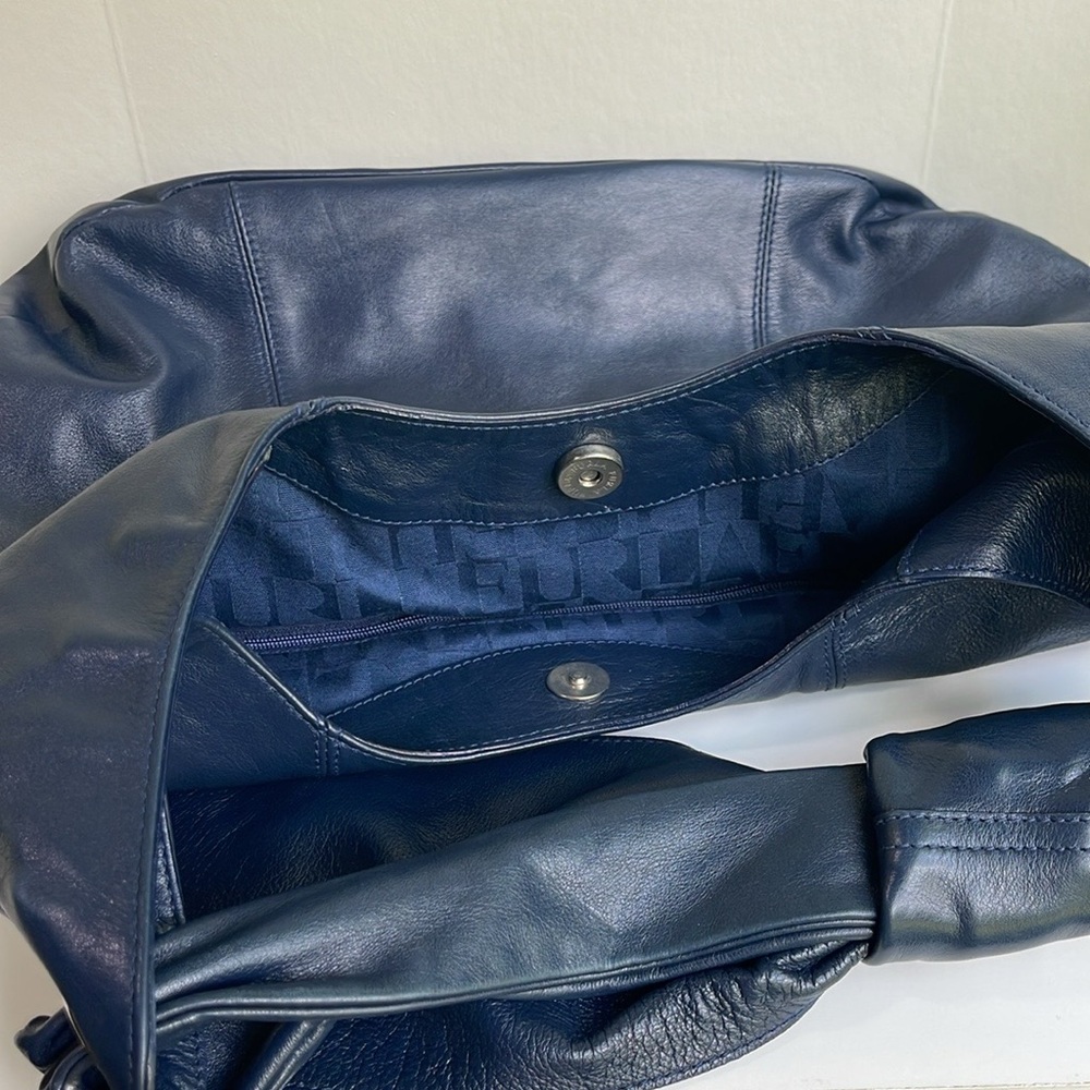 Furla Genuine Leather Hobo Shoulder Bag Navy - Picture 12 of 17